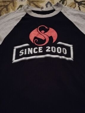 Alstyle Black and Gray Raglan 'Since 2000' Tee with Red Logo
